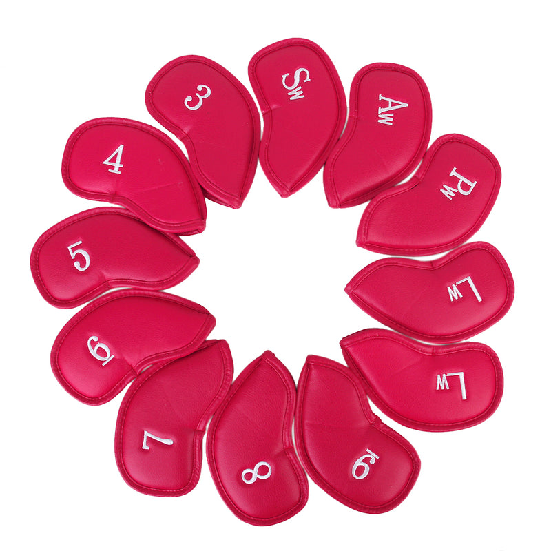 1 Set Of 12PCS PU Leather Golf Club Head Protection Cover Wedge Iron Putter Headcover Golf Sports Accessory Red