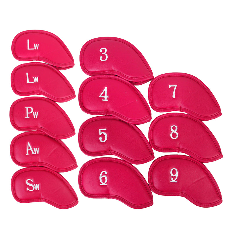 1 Set Of 12PCS PU Leather Golf Club Head Protection Cover Wedge Iron Putter Headcover Golf Sports Accessory Red