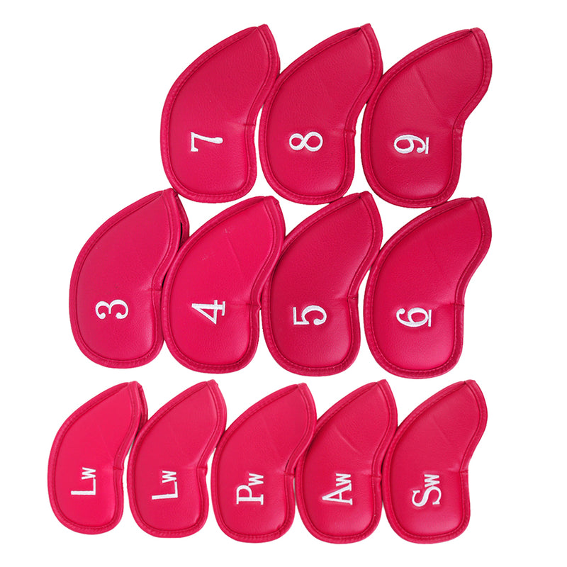 1 Set Of 12PCS PU Leather Golf Club Head Protection Cover Wedge Iron Putter Headcover Golf Sports Accessory Red