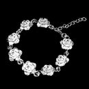 Women Girls Wedding Prom Party Fashionable Silver Plated Alloy Rose Flower Cuff Bracelet Wristband Adjustable Hand Jewelry Gift
