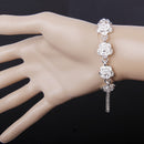 Women Girls Wedding Prom Party Fashionable Silver Plated Alloy Rose Flower Cuff Bracelet Wristband Adjustable Hand Jewelry Gift