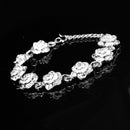 Women Girls Wedding Prom Party Fashionable Silver Plated Alloy Rose Flower Cuff Bracelet Wristband Adjustable Hand Jewelry Gift