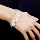 Women Girls Wedding Prom Party Fashionable Silver Plated Alloy Rose Flower Cuff Bracelet Wristband Adjustable Hand Jewelry Gift
