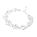 Women Girls Wedding Prom Party Fashionable Silver Plated Alloy Rose Flower Cuff Bracelet Wristband Adjustable Hand Jewelry Gift
