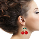 Rockabilly Red Cherry Diamante Crystal Drop Dangle Chandelier Hook Earring Studs