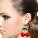 Rockabilly Red Cherry Diamante Crystal Drop Dangle Chandelier Hook Earring Studs