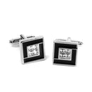 Pair Of Men Copper Rhinestone Square Shaped Cufflinks Wedding Party Supplies Silver + Black 15mm x 15mm