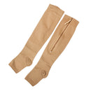Pair Of Zippered Compression Leg Support Fatigue Reliever Socks Nude M