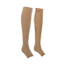 Pair Of Zippered Compression Leg Support Fatigue Reliever Socks Nude M
