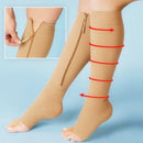 Pair Of Zippered Compression Leg Support Fatigue Reliever Socks Nude L