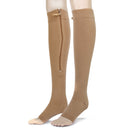 Pair Of Zippered Compression Leg Support Fatigue Reliever Socks Nude XL
