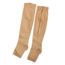 Pair Of Zippered Compression Leg Support Fatigue Reliever Socks Nude XL