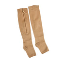 Pair Of Zippered Compression Leg Support Fatigue Reliever Socks Nude S