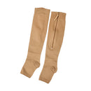 Pair Of Zippered Compression Leg Support Fatigue Reliever Socks Nude S