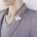 Handmade Polyester Men Boutonniere Brooch Pin Lapel Flower Clothing Decor Silver