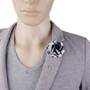 Handmade Classic Fabric Men Boutonniere Tuxedo Brooch Pin Lapel Flower Black + White