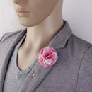 Handmade Classic Fabric Men Boutonniere Tuxedo Brooch Pin Lapel Flower Pink + White