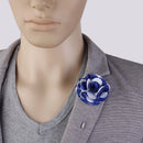 Handmade Classic Fabric Men Boutonniere Tuxedo Brooch Pin Lapel Flower Blue + White