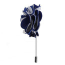 Handmade Classic Fabric Men Boutonniere Tuxedo Brooch Pin Lapel Flower Blue + White