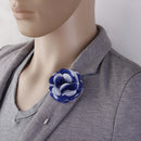 Handmade Classic Fabric Men Boutonniere Tuxedo Brooch Pin Lapel Flower Blue + White