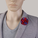 Handmade Classic Fabric Men Boutonniere Tuxedo Brooch Pin Lapel Flower Blue + Red