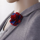 Handmade Classic Fabric Men Boutonniere Tuxedo Brooch Pin Lapel Flower Blue + Red