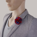 Handmade Classic Fabric Men Boutonniere Tuxedo Brooch Pin Lapel Flower Blue + Red