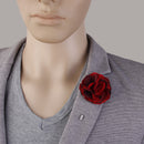 Handmade Classic Fabric Men Boutonniere Tuxedo Brooch Pin Lapel Flower Mauve + Red