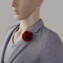 Handmade Classic Fabric Men Boutonniere Tuxedo Brooch Pin Lapel Flower Mauve + Red