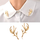 Pair Of Antique Punk Style Reindeer Horn Pattern Brooch Collar Pin Clamp Wedding Christmas Prom Party Supplies Gold