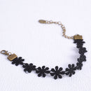 Elegant Women Ladies Black Lace Daisy Flower Cuff Bracelet Chain Wristband Adjustable