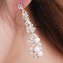 Fashion Women Ladies Long Drop Dangle Earring Rhinestone Faux Pearl Decor Ear Jewelry