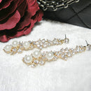 Fashion Women Ladies Long Drop Dangle Earring Rhinestone Faux Pearl Decor Ear Jewelry
