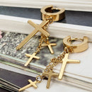 Men Fashionable Cross Drop Pendant Style Stud Earring Jewelry Party Home Office Supplies SGold 55mm