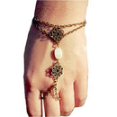 Punk Goth Hollow Carved Shells Bracelet Bangle Finger Ring Slave Chain