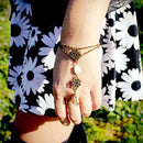 Punk Goth Hollow Carved Shells Bracelet Bangle Finger Ring Slave Chain
