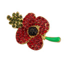 Womens Fashionable Jewelry Alloy Rhinestone Red Blooming Flower Charms Crystal Brooch Pin Breastpin Gift