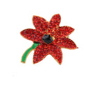 Women Flower Fashion Jewelry Red Crystal Charms Brooch Pin Breastpin Suit Shirt Collar Pin Apparel Brooch Pin Gift
