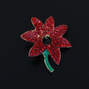 Women Flower Fashion Jewelry Red Crystal Charms Brooch Pin Breastpin Suit Shirt Collar Pin Apparel Brooch Pin Gift