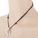 Fashion Silver Sanskrit Yoga Gymnastics Pendant Necklace Black Rope Chain Jewelry