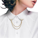Charming Deer Head Elk Tips Double Chains Tassels Collar Pins Brooch Gold Plated