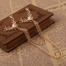Charming Deer Head Elk Tips Double Chains Tassels Collar Pins Brooch Gold Plated