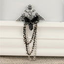 Black Gothic Punk Acrylic Crown Angel Wing Rhinestone Broach Chain Tassel Bouquet Brooch Breastpin Pin