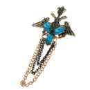 Elegant Tassel Bouquet Crown Wing Brooch Pin Shirt Collar Clip Wedding Engagement Birthday Party Fashion Accessory Antique Bronze Blue