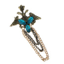 Elegant Tassel Bouquet Crown Wing Brooch Pin Shirt Collar Clip Wedding Engagement Birthday Party Fashion Accessory Antique Bronze Blue
