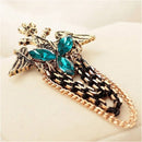 Elegant Tassel Bouquet Crown Wing Brooch Pin Shirt Collar Clip Wedding Engagement Birthday Party Fashion Accessory Antique Bronze Blue