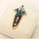 Elegant Tassel Bouquet Crown Wing Brooch Pin Shirt Collar Clip Wedding Engagement Birthday Party Fashion Accessory Antique Bronze Blue