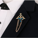 Elegant Tassel Bouquet Crown Wing Brooch Pin Shirt Collar Clip Wedding Engagement Birthday Party Fashion Accessory Antique Bronze Blue