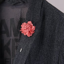 Men Fashionable Handcrafted Peony Flower Tie Lapel Brooch Pin Peach