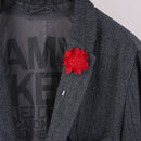 Men Fashionable Handcrafted Peony Flower Tie Lapel Brooch Pin Red